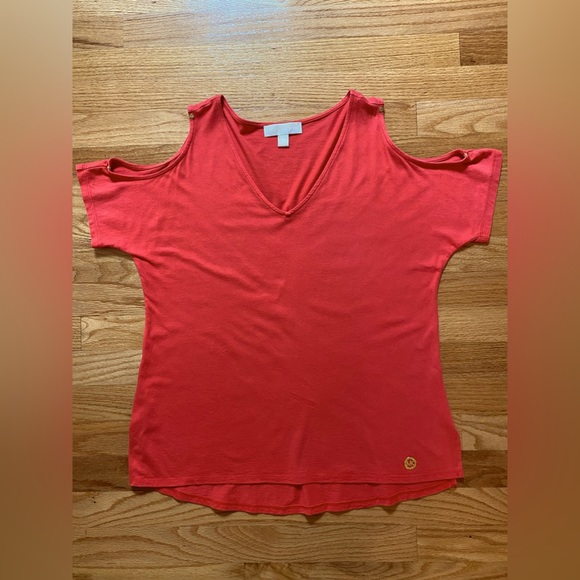 MICHAEL Michael Kors, Size M, Red/Orange, Cold Shoulder V-Neck Top - MINOR FLAW - Picture 11 of 12